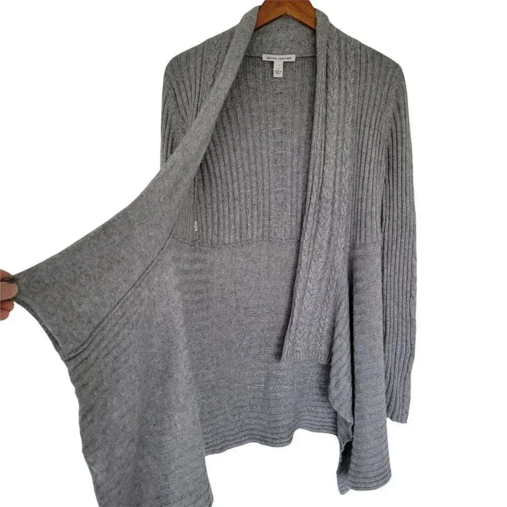 Autumn Cashmere Wool Asymmetric Open Front Cardigan Women M Gray Italian Yarn